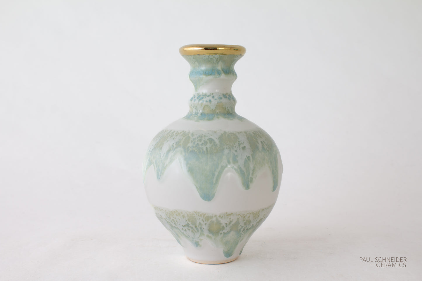 Vase | Hico - Mini | Drip Banded | Celadon + gold lustre