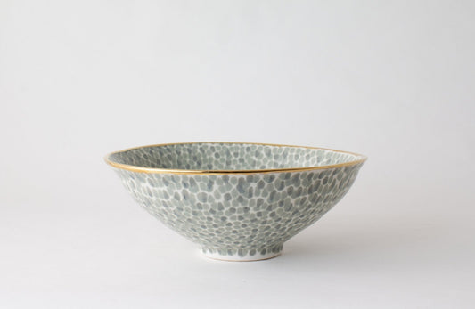 Bowl - Medium | Dappled | Blue-Grey-Green (#6166 + #6265) | Gold Lustre edge - Bowls - Medium