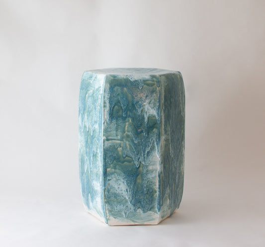 Hexagonal | Drip Brushed | Turquoise Crackle Drip - Stool