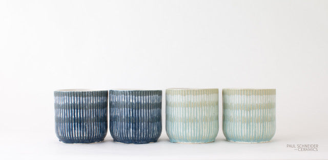 Cachepot Fluted | Drip Banded | Celadon