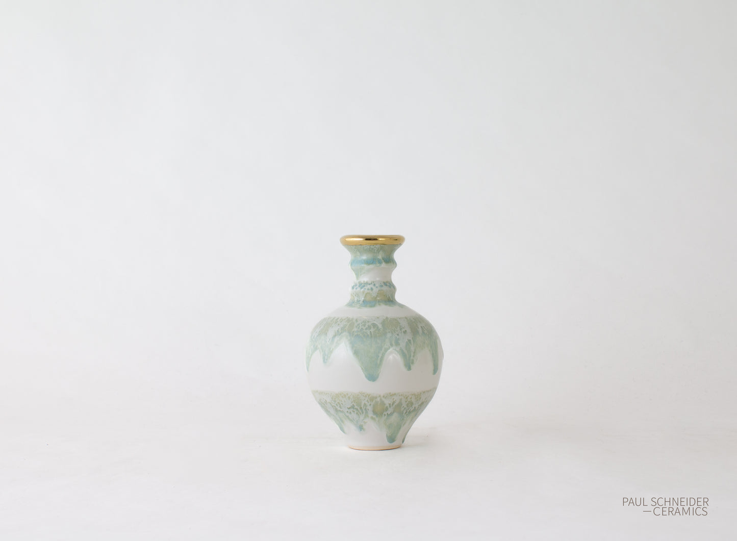Vase | Hico - Mini | Drip Banded | Celadon + gold lustre