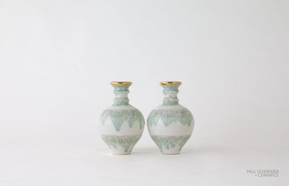 Vase | Hico - Mini | Drip Banded | Celadon + gold lustre