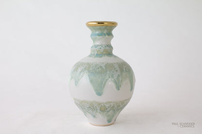 Vase | Hico - Mini | Drip Banded | Celadon + gold lustre