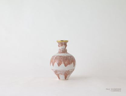 Vase | Hico - Mini | Drip Banded | Coral + gold lustre