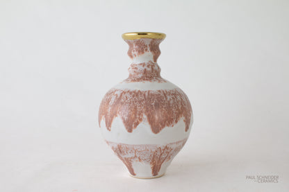 Vase | Hico - Mini | Drip Banded | Coral + gold lustre