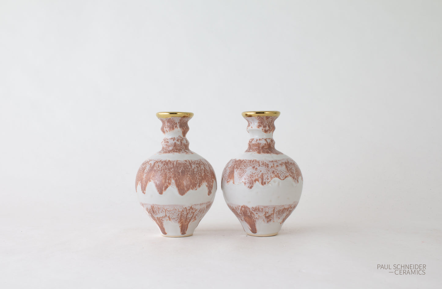 Vase | Hico - Mini | Drip Banded | Coral + gold lustre