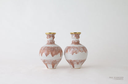 Vase | Hico - Mini | Drip Banded | Coral + gold lustre
