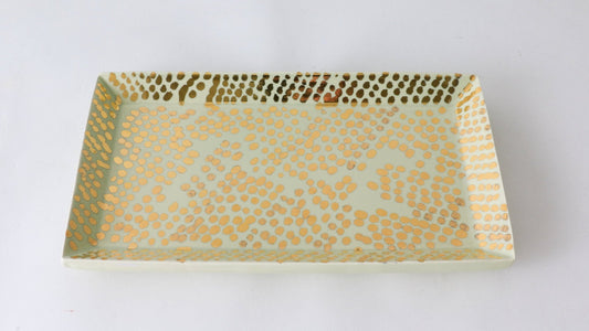 Tray - Rectangle| Dappled | Lt. Green (#1183) + Gold Lustre - Tray - Rectangle